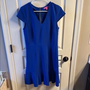 Betsey Johnson Blue A-Line Dress with Ribbed Texture and Flutter Sleeves